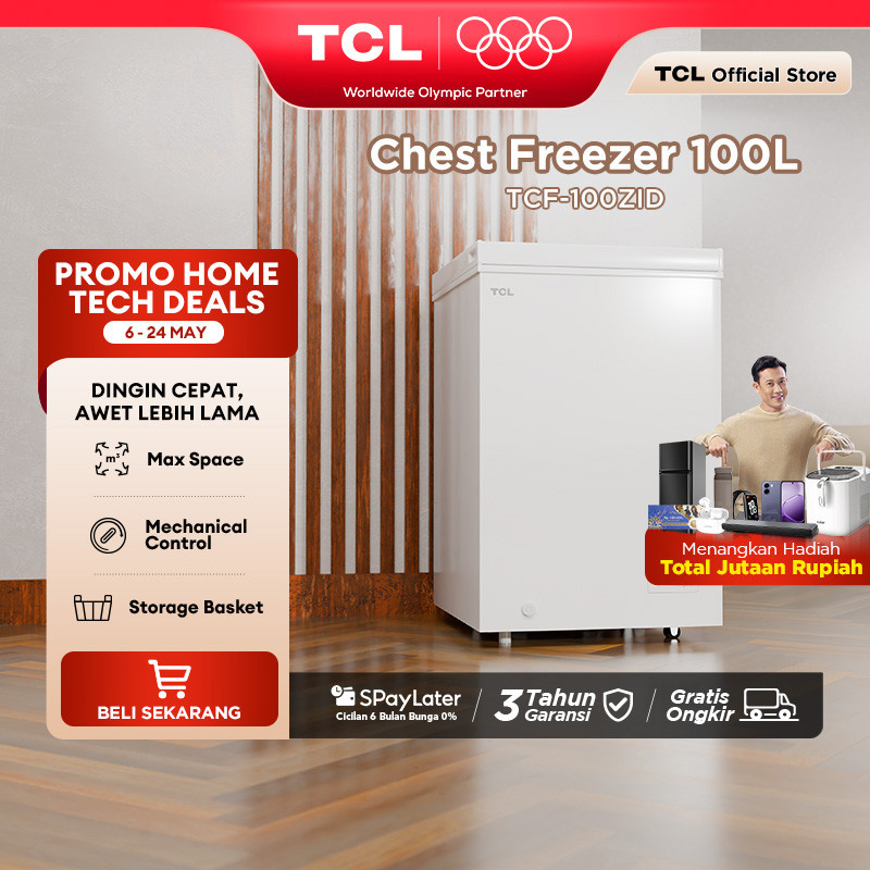 TCL Chest Freezer Kapasitas 100 Liter Super Freezing - Storage Basket Besar - Pembuangan Limbah Air 