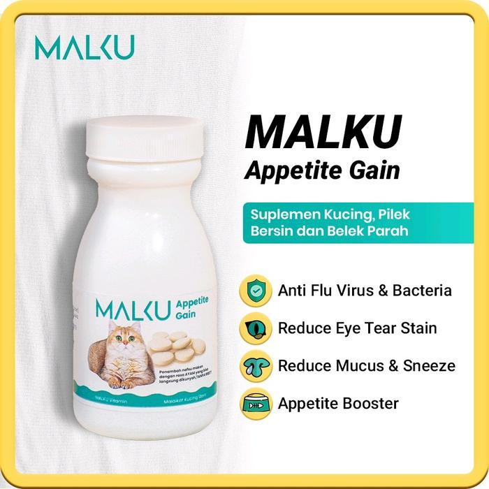 Malku Appetite Gain Vitamin Kucing Nafsu Makan Imunitas Mata Belekan Flu Kucing - 30 Tablet
