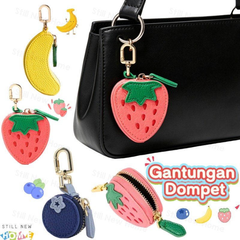 Gantungan Kunci Banana Stroberi Blueberry Lucu Dompet Gantung Kulit Tempat Earphone Dompet Koin & Pe