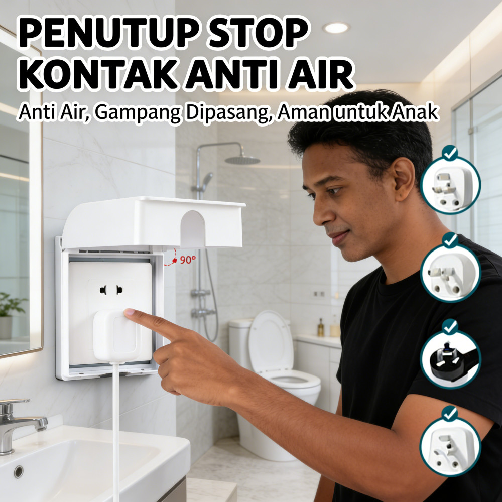 PENUTUP STOP ANTI AIR KONTAK - Anak Dewasa Warna Abu-abu Colokan Mudah Dipasang Tutup Listrik, Stop 