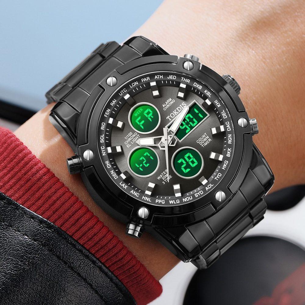 Tokdis Jam Tangan Pria 2576 Double Time Rantai Stainless Steel Water Resistant 3 ATM Kaca Watches