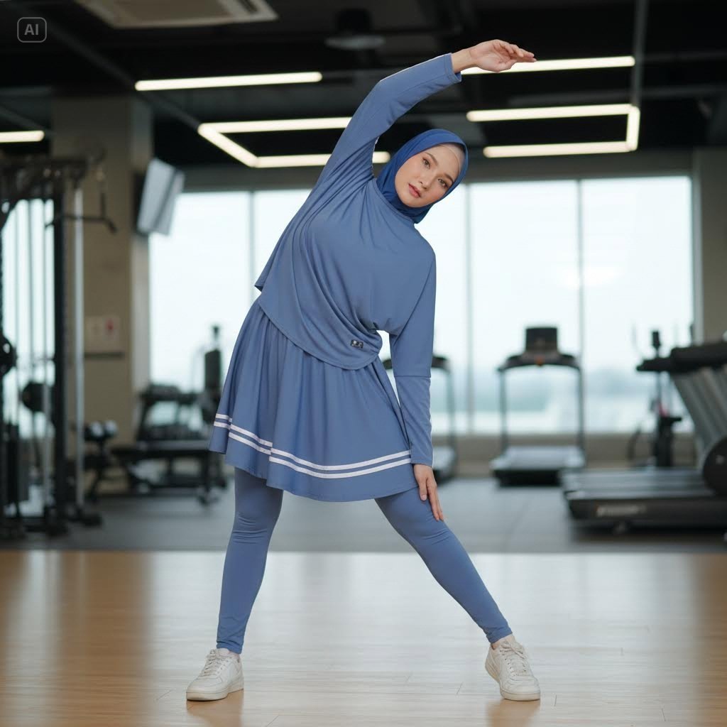 Setelan Baju Olahraga Rok Set Celana Jersey Renang Wanita Badminton Lari Sport Senam Hijab Muslimah