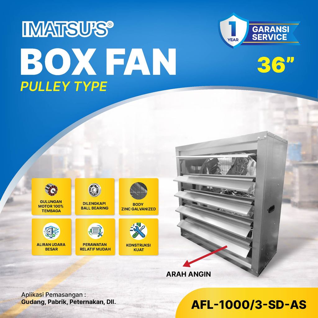 IMATSU'S Axial Box Fan 36 Inch Pulley Type Kipas Box Industri Zinc Galvanized Kipas Kandang Ayam 36"