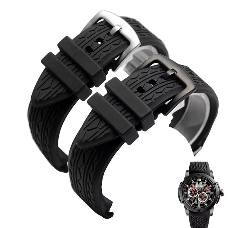 High quality silicone Rubber watch strap For Porsche design p6612 black watchband belt Wristband Rep