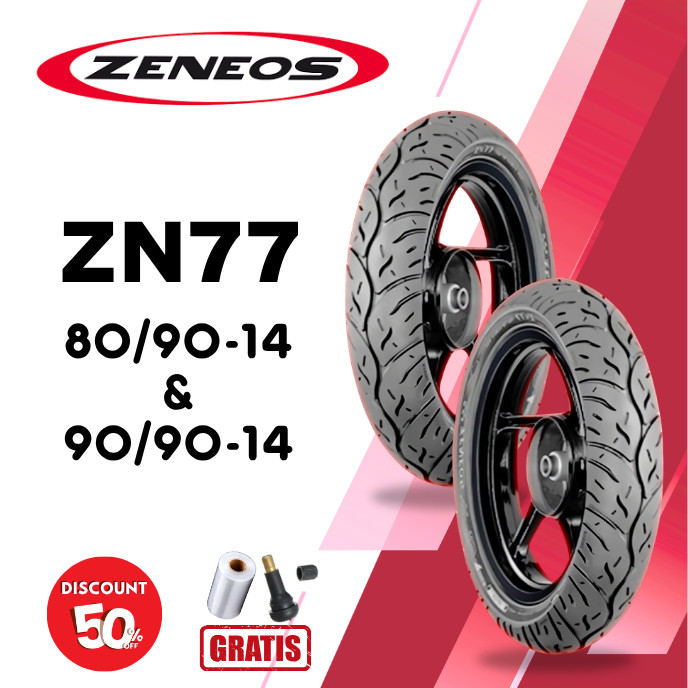 SEPASANG Ban Motor ZENEOS ZN77 80/90 & 90/90 RING 14 Tubeless