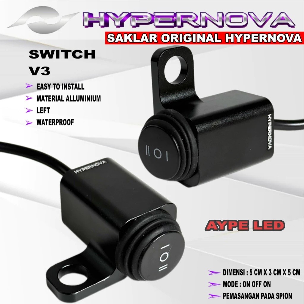 Saklar Switch HYPERNOVA V3 1 tombol Spion Full aluminium WATERPROOF Tahan Air