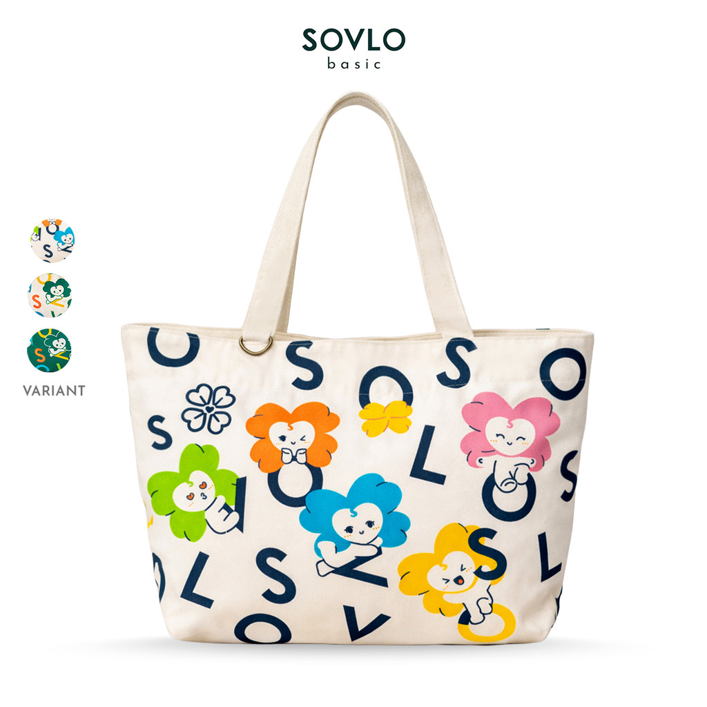 SOVLO Basic Daily Tote Bag Wanita Sovie – Tas Kanvas Besar Zipper Muat Laptop sampai 15 Inch – Tote 