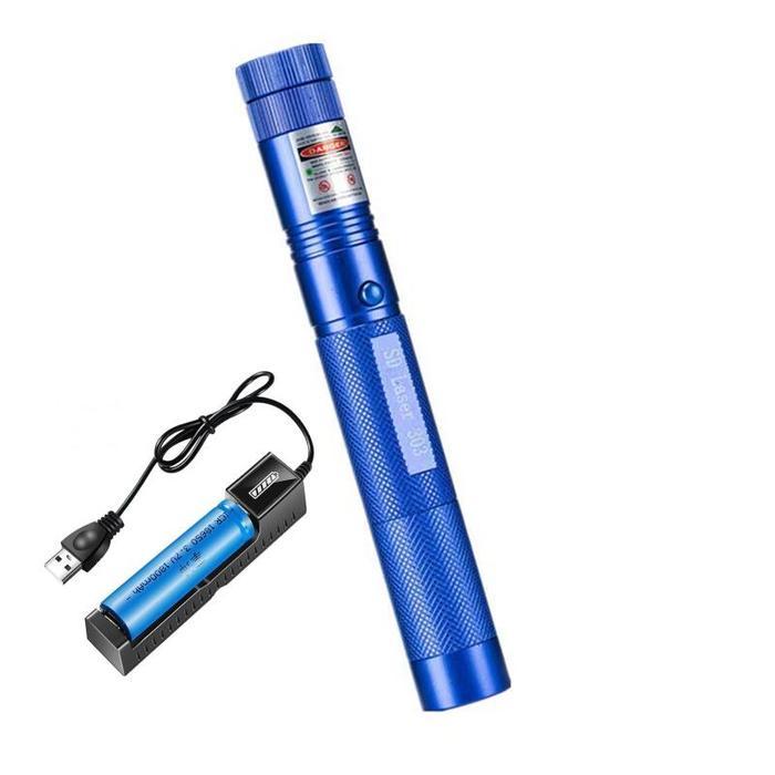Laser Pointer Hijau 303 Green Laser Pointer Aluminium Portable - biru 1