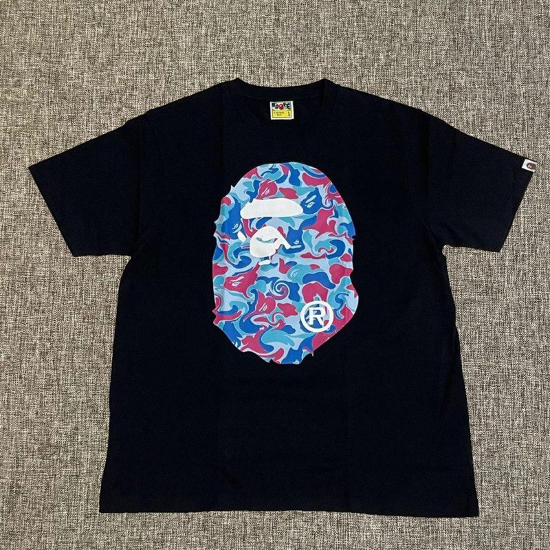 HOT Bathing Ape Red Blue Marble Tee Black Original / Bape