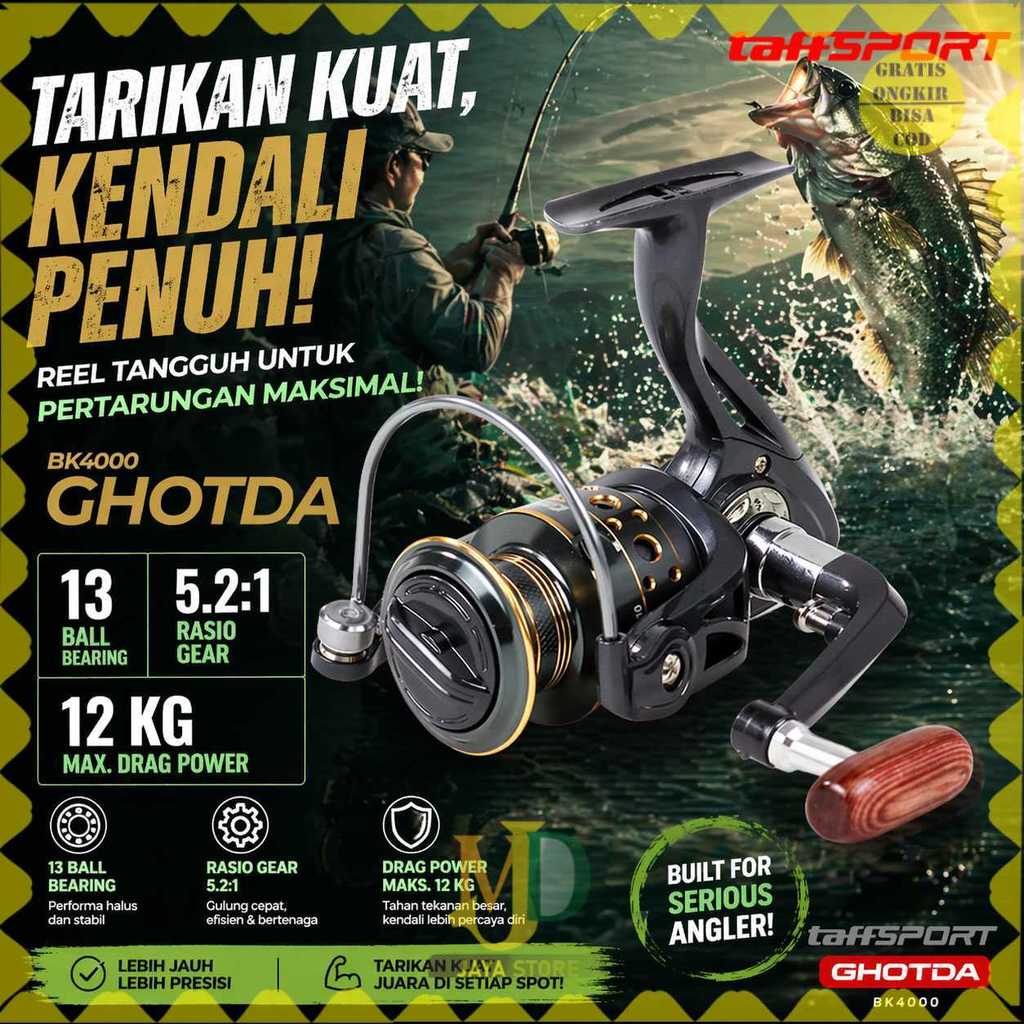 TaffSPORT GHOTDA Reel Pancing Spinning Fishing Reel 5.2:1 4000 - BK4000 -MJD-