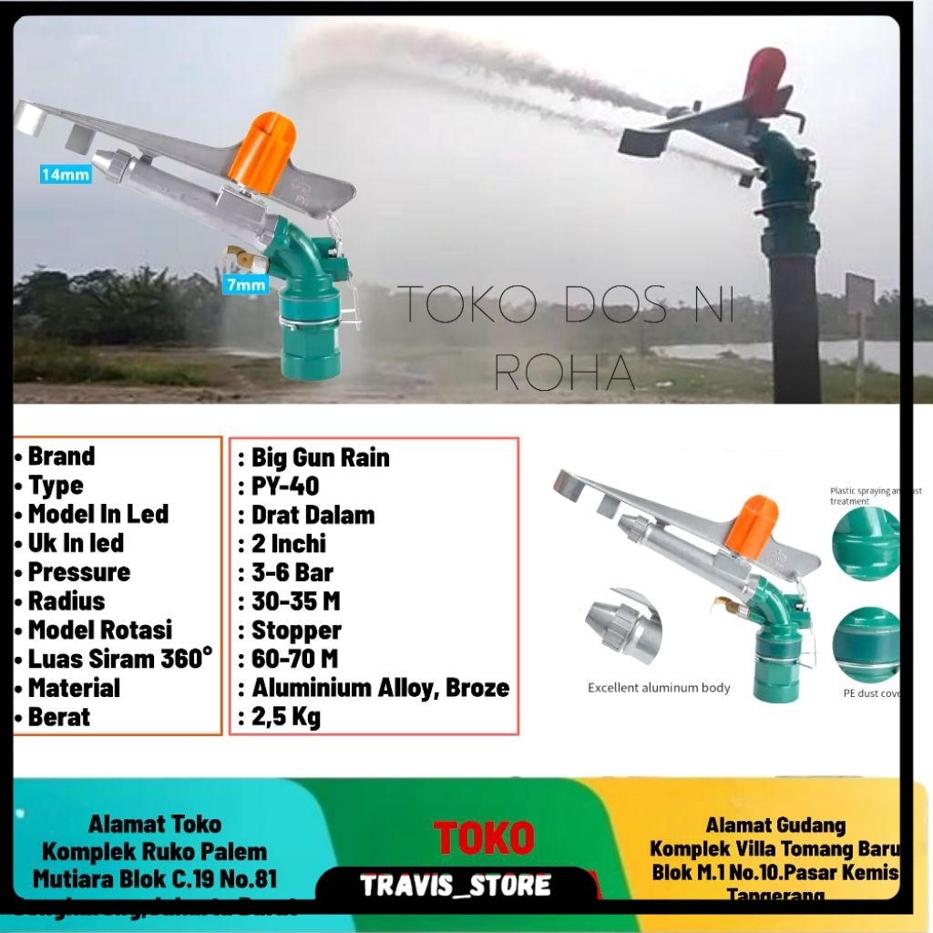 Sprinkler Big Gun Rain VY-40 Tembakan 35 Radius 70-80 Meter