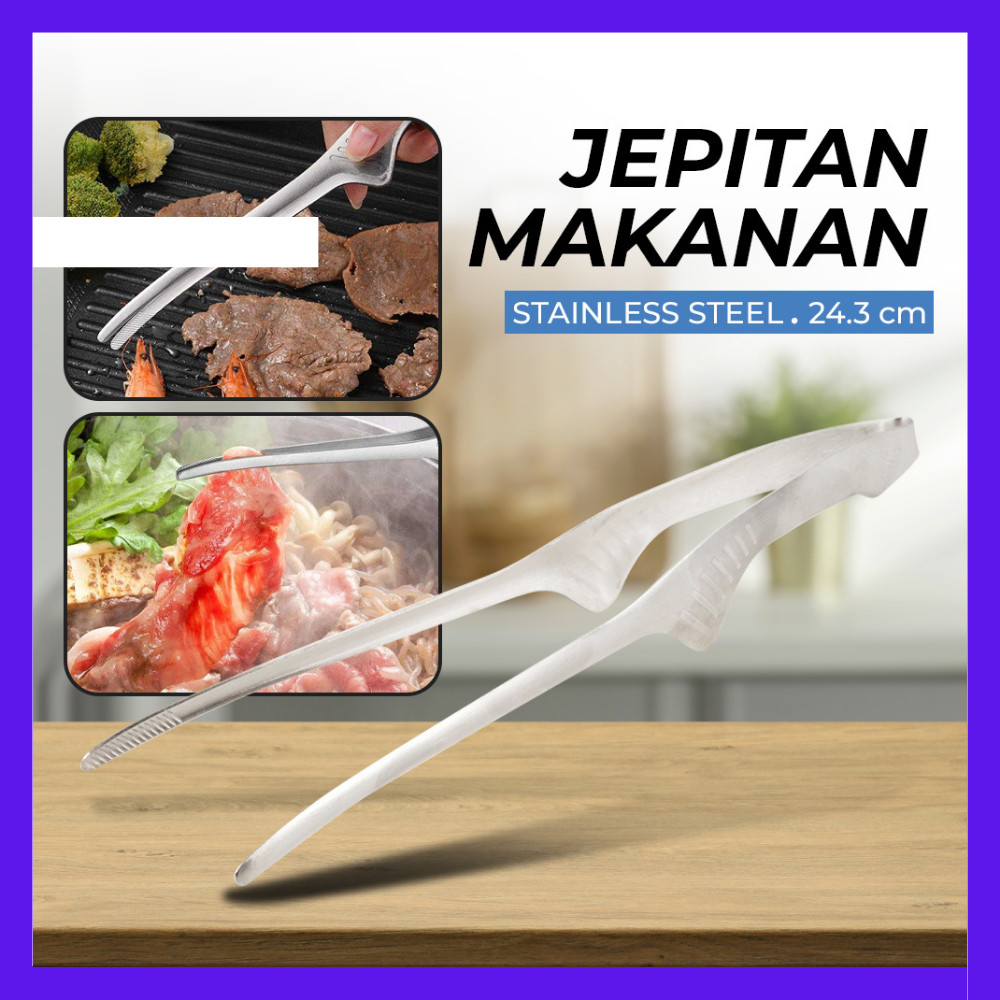 Jepitan Daging BBQ Stainless Steel | Capitan Daging Pipih Bulat | Pencapit Korean Barbeque