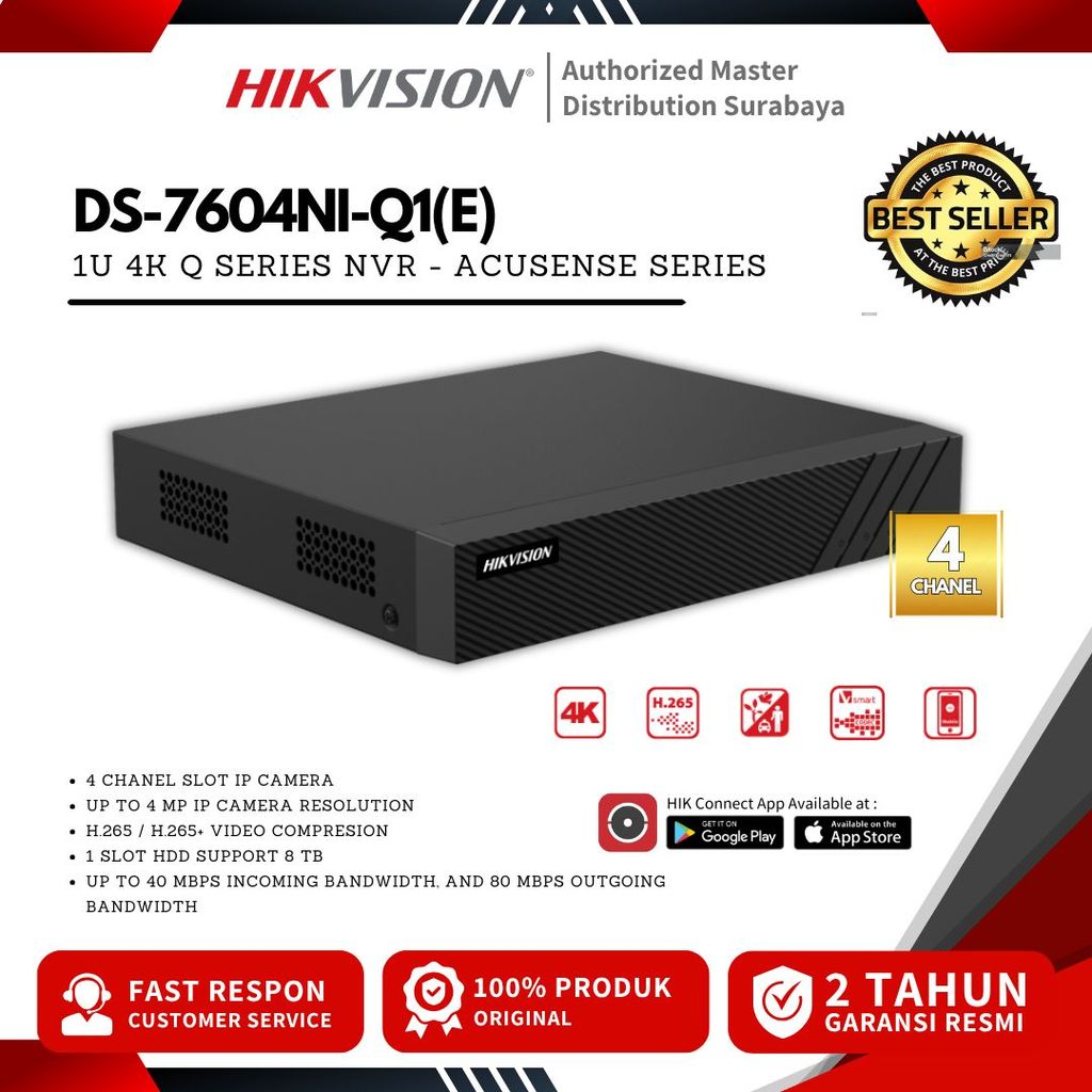 HIKVISION DS-7604NI-Q1(E) NEW -  NVR 4 Chanel 7600 New Series GARANSI RESMI