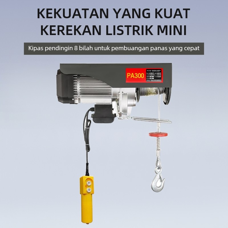 Kerekan Listrik 1200kg Electric Wire Rope Hoist Katrol Listrik Crane Lift 20 Meter PA 200 300 500 80