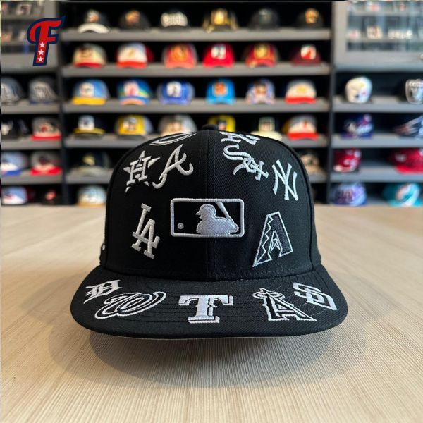 Topi New Era MLB All Over Logo Black 9FIFTY Snapback Hat Original