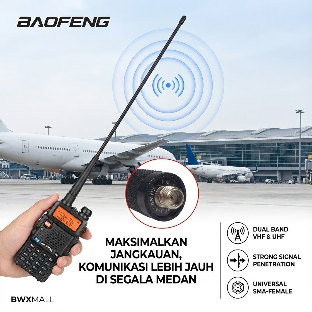 Baofeng BF-771 Antena HT Dual Band SMA Female 136-470MHz Handy Talky Walkie Talkie Sinyal Kuat Jarak
