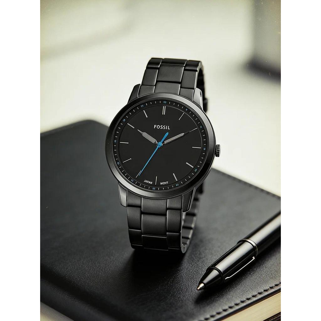 Jam Tangan Pria Fossil Minimalist Men's Quartz Watch Ultra Thin Black Stainless Steel Business Luxur