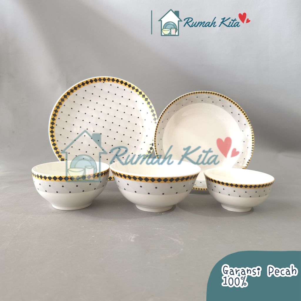 NAKAMI Piring Mangkok Keramik White Dot Lucu Aesthetic Cantik