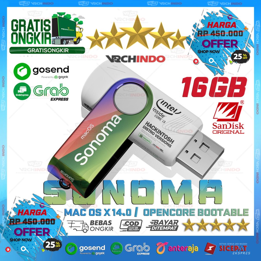 Mac OS X 14.0 - MacOS SONOMA | Hackintosh for Laptop / PC Komputer Dekstop | 16GB Bootable Installer