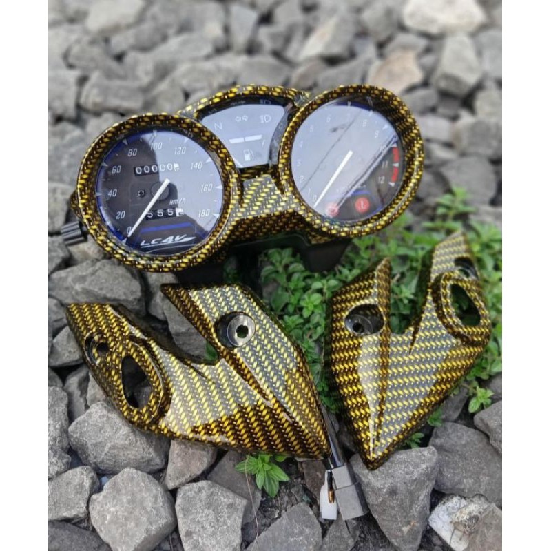 Spidometer Kilometer Vixion Old Karbon Gold Plus Kupingan Lampu Karbon Gold Kualitas Terbaik