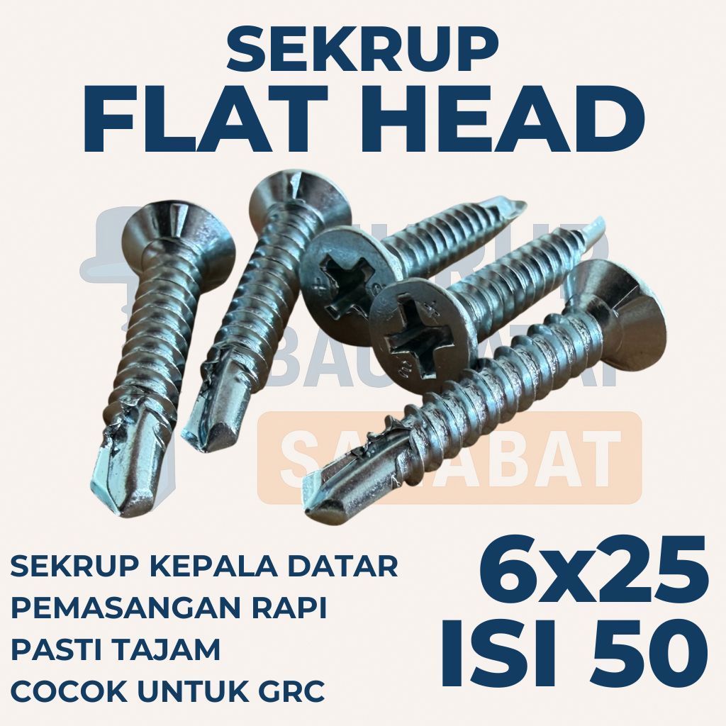 SEKRUP FLAT HEAD 2.5CM 6X25 (ISI 50 PCS) - SDS FH / SEKRUP GRC / Sekrup Plafon / Sekrup Holo / Sekru