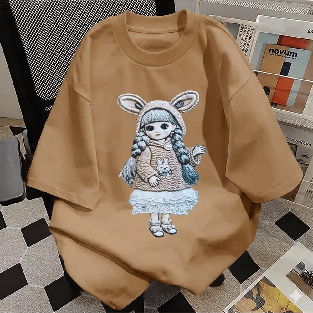 T-Shirt Oversize Wanita Cute Bunny Girl | LD 110 PB 70 | Cotton Combed 24s | Kaos Longgar Cewek Casu