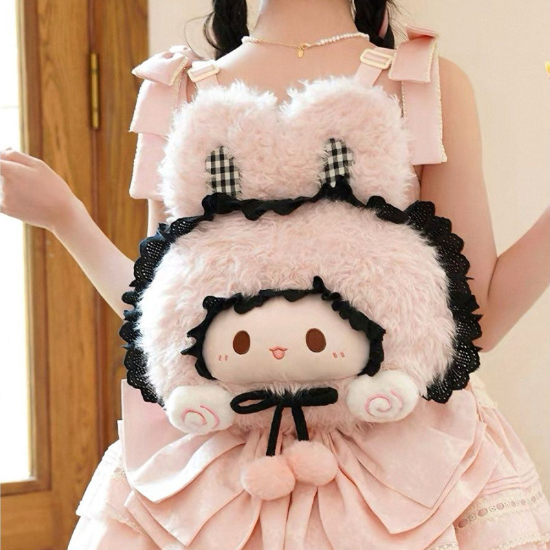 [Amy] Ransel Wajah Besar Kelinci Merah Muda Ransel Kepala Besar Lolita Hati Gadis Manis Lucu Mewah