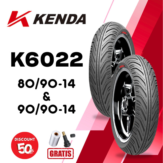 SEPASANG Ban Motor KENDA K6022 80/90 & 90/90 RING 14 Tubeless
