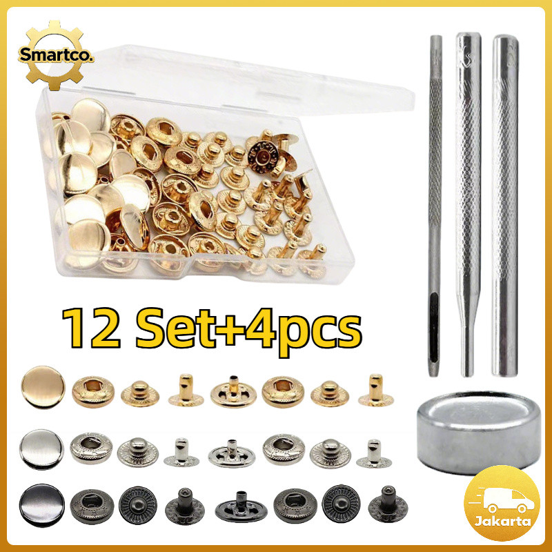 52PCS /12 Set+4 Alat Kancing Jepret 15mm Kancing Jepret Besi/Kancing Cetet/Snap/Kancing Besi