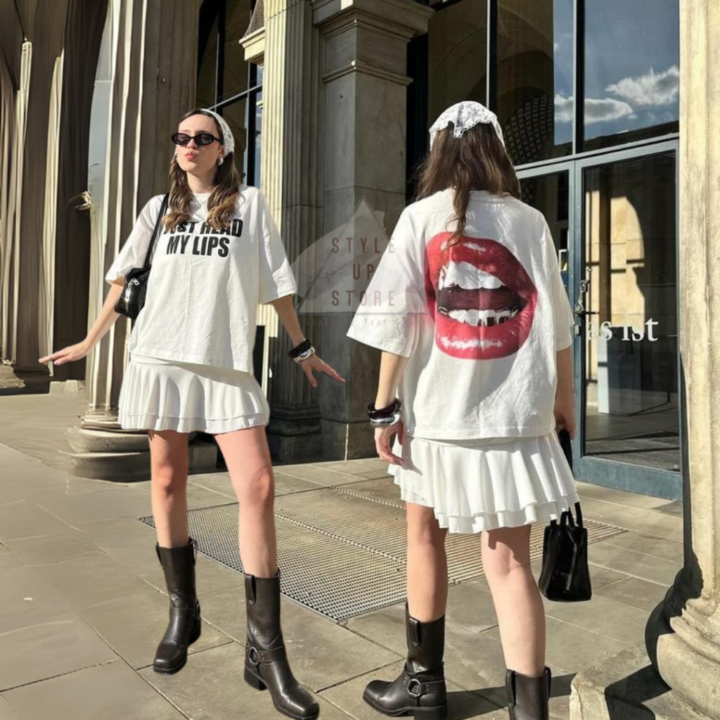 [ STYLEUPSTORE ] BERSHKA Oversize Boxy Tshirt - Kaos Lips