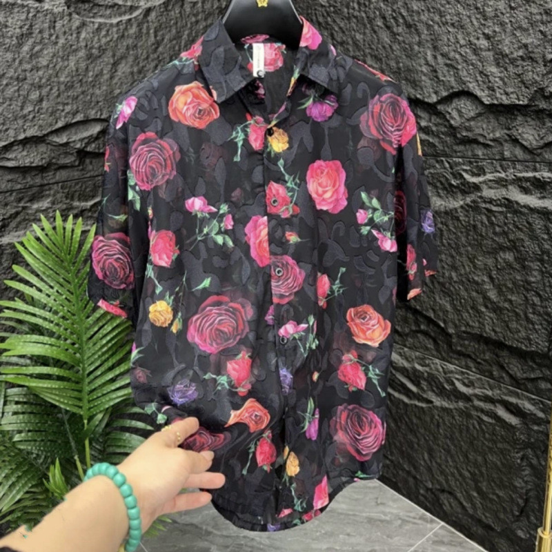 Kemeja fashion motif bunga mawar baru untuk pria