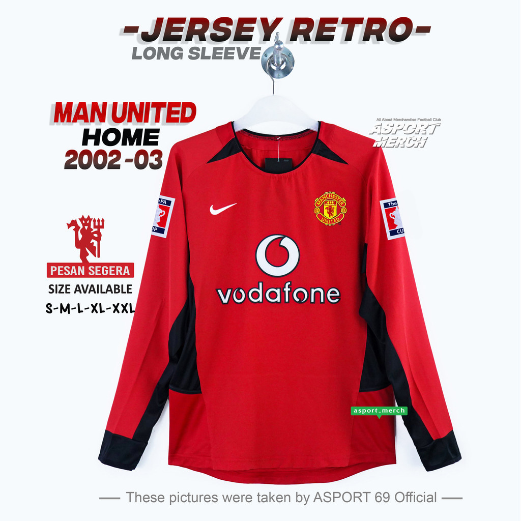 Jersey Retro Manchester United MU Home 2002 2003 Lengan Panjang Long Sleeve Vintage Man United 02/03