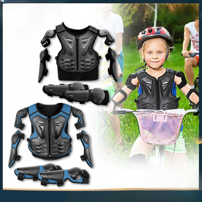 Kids Full Body Protector Pelindung Tubuh Anak Perlengkapan Sepeda Motor Trail Kneepad Elbowpad Hitam