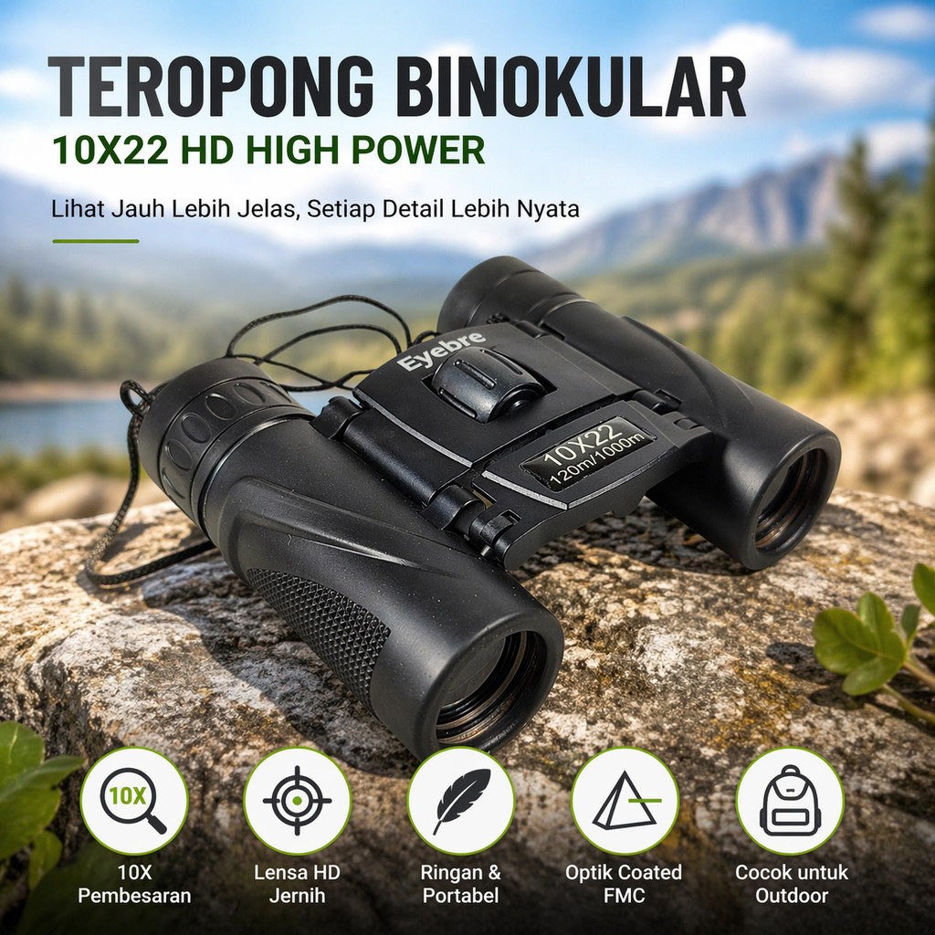 Teropong Eyebre Teropong Binoculars Compact Zoom 10x22 - B666
