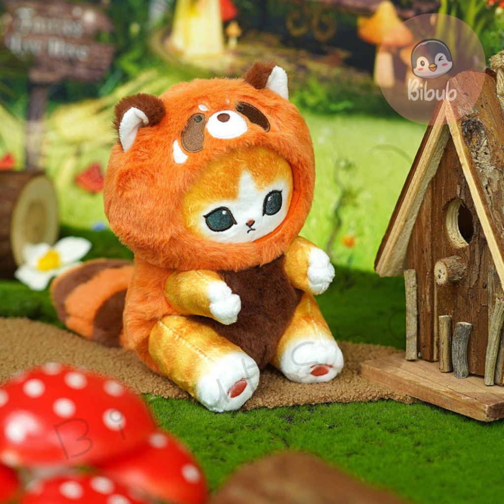 Boneka Mofusand Mini Kecil ukuran 20cm atau 8 Inci - Kucing Lucu dalam Kostum Red Panda Beaver Baby 