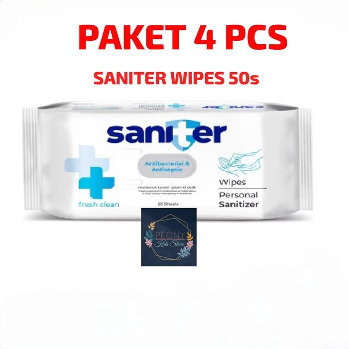SANITER antiseptic&antibacterial wipes 50 sheet/Tissue basah saniter 50s - 4 PCS SANITER TERLARIS