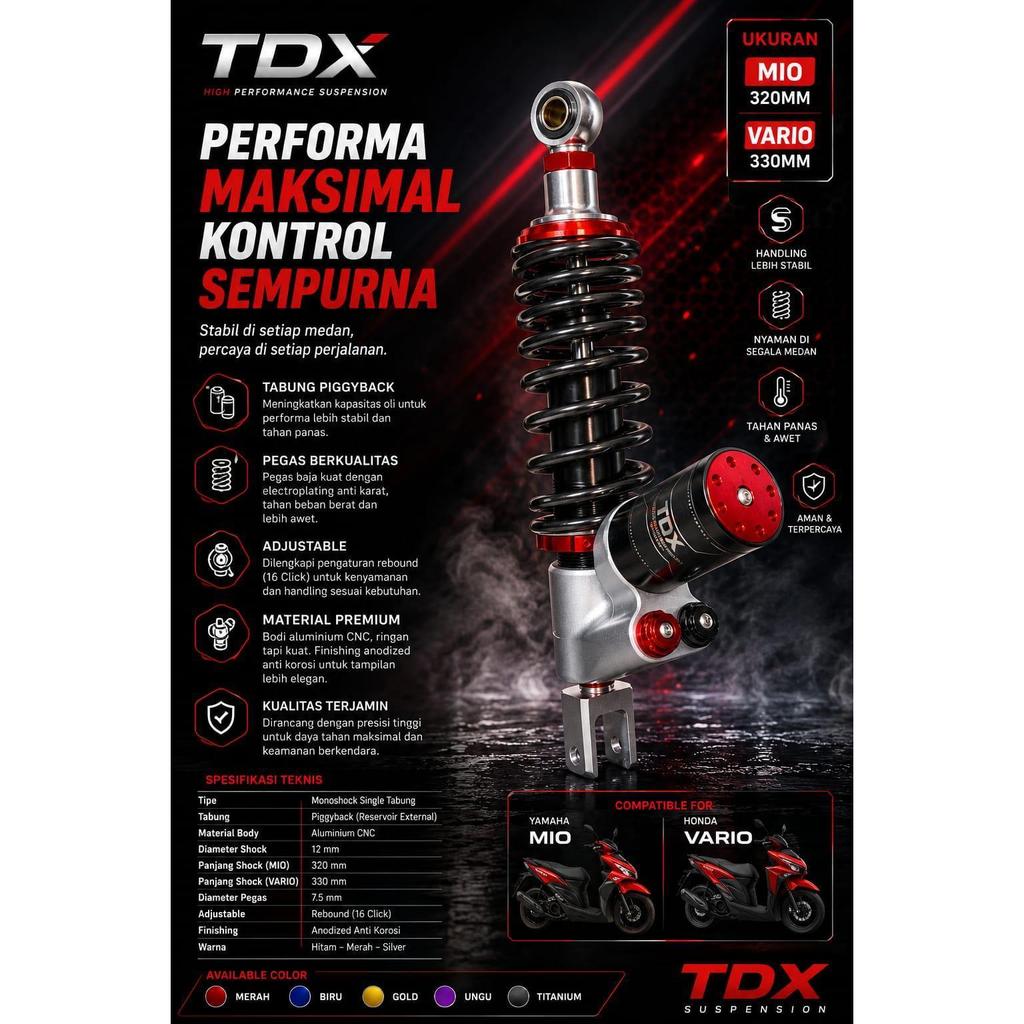 SHOCK TABUNG BAWAH TDX MODEL VERTICAL X-2 SHOCK TABUNG VERTICAL X-2 UKURAN 310MM 330MM UNIVERSAL MIO
