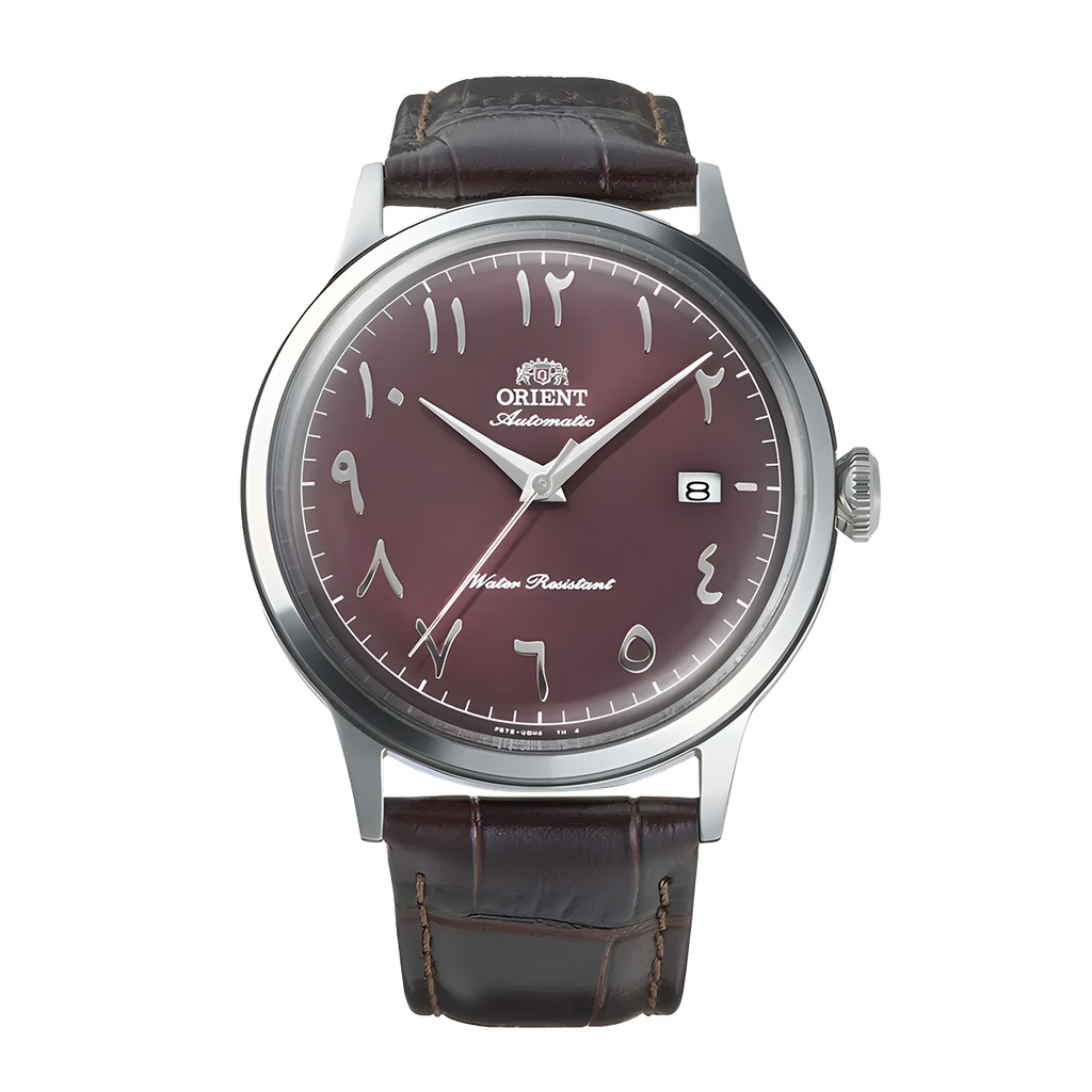 Jam Tangan Pria Orient Bambino RA-AC0037R Arabic Numerals Red Dial Black Leather Strap