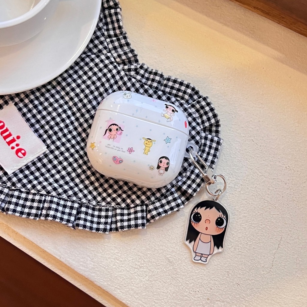 Stiker kartun lucu yuy dengan liontin untuk casing earphone AirPods4 AirPodsPro3 nirkabel Bluetooth 