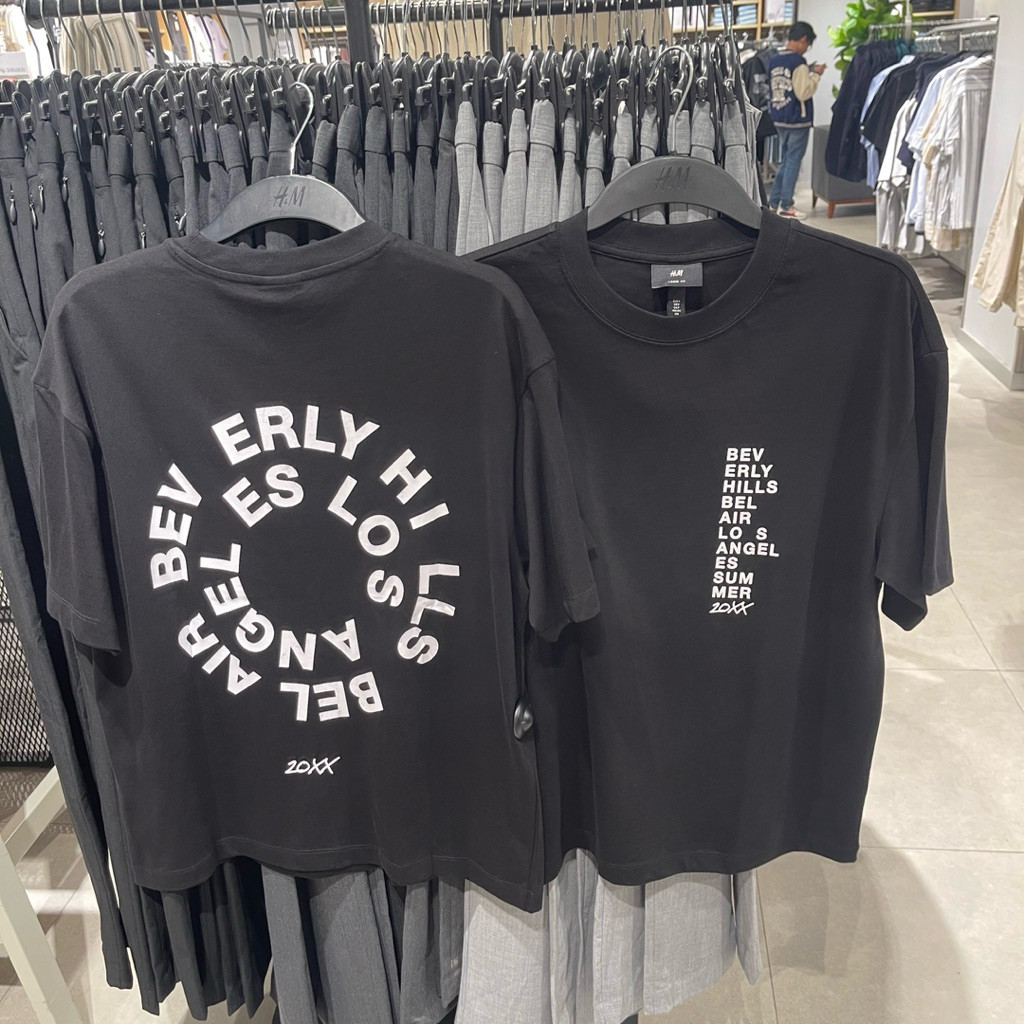 Tshirt H&M Man BEVERLY HILLS black T-Shirt Pria Wanita