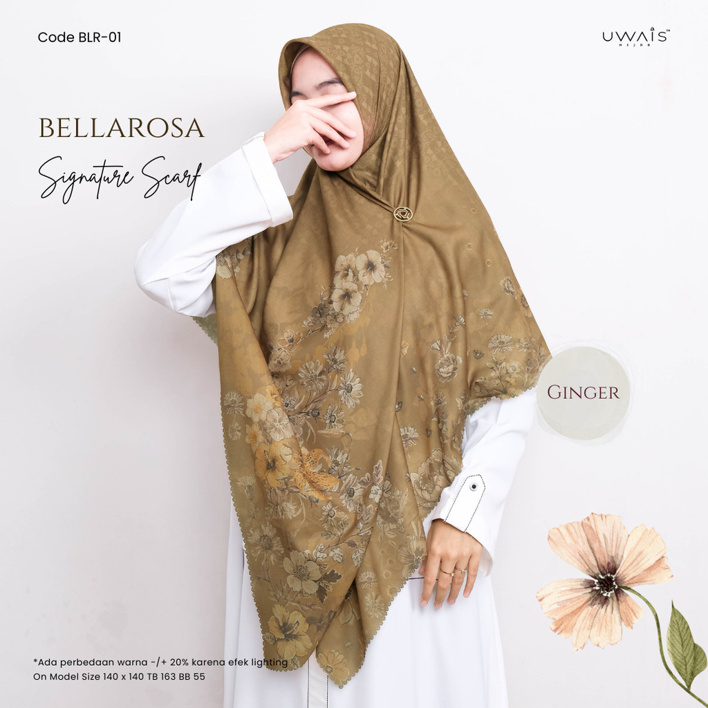 Uwais Bellarosa Scarf Hijab Segi Empat Motif Premium Anti Nerawang Adem & Mudah Dibentuk
