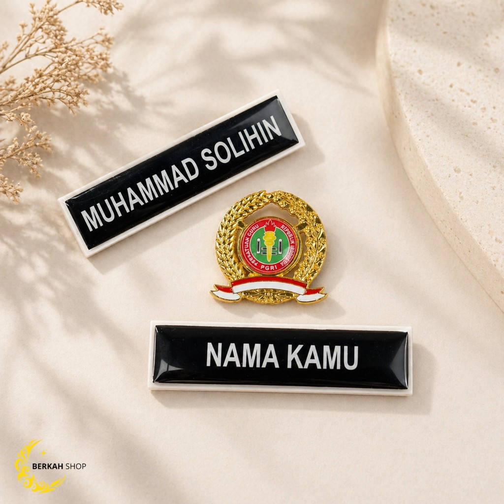 Paket Nametag Akrilik dan Pin PGRI Premium ASN PNS PPPK Magnet Peniti
