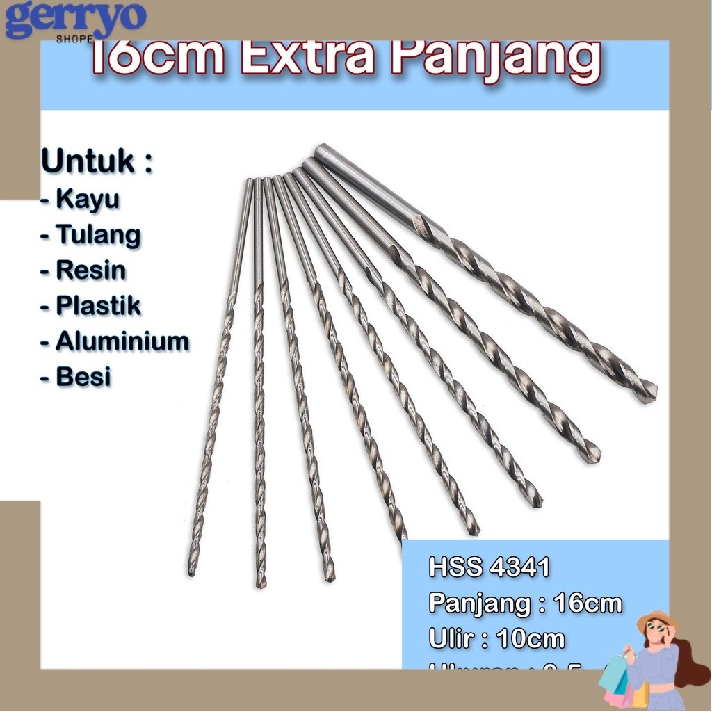 Mata bor HSS kayu besi 1mm 2mm 3mm 4mm 5mm 6mm 7mm 8mm panjang 12cm 16cm GRY