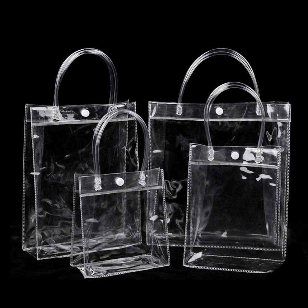 GROSIR Tas Kantung Tangan PVC Plastik Transparan Mika Polos Kantong Mika Tas Goodie Gift Bag Hampers
