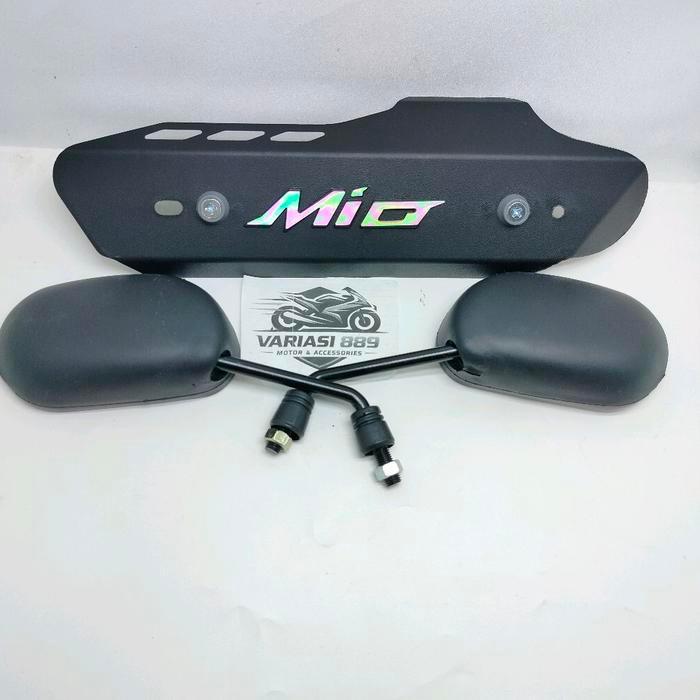 Promo tutup tameng knalpot mio all+plus spion mio hitam tangkai panjang dan baut dan stiker hologram