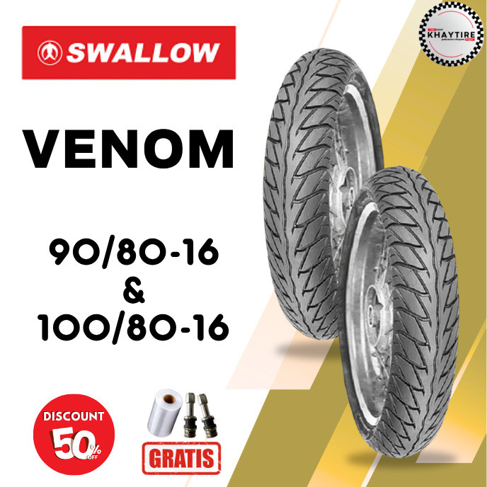 SEPASANG Ban Motor SWALLOW VENOM 90/80 & 100/80 RING 16 Tubeless