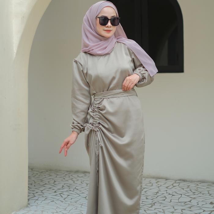 Gaun Wanita Modern DRESS SERUT SATIN | DRESS KONDANGAN - Sage Green