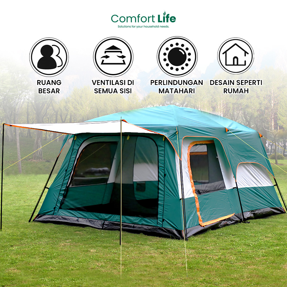 COMFORT LIFE Tenda Camping Jumbo 10-13 Orang Tenda Outdoor Ada 2 Ruangan Waterproof Luxury Automatic