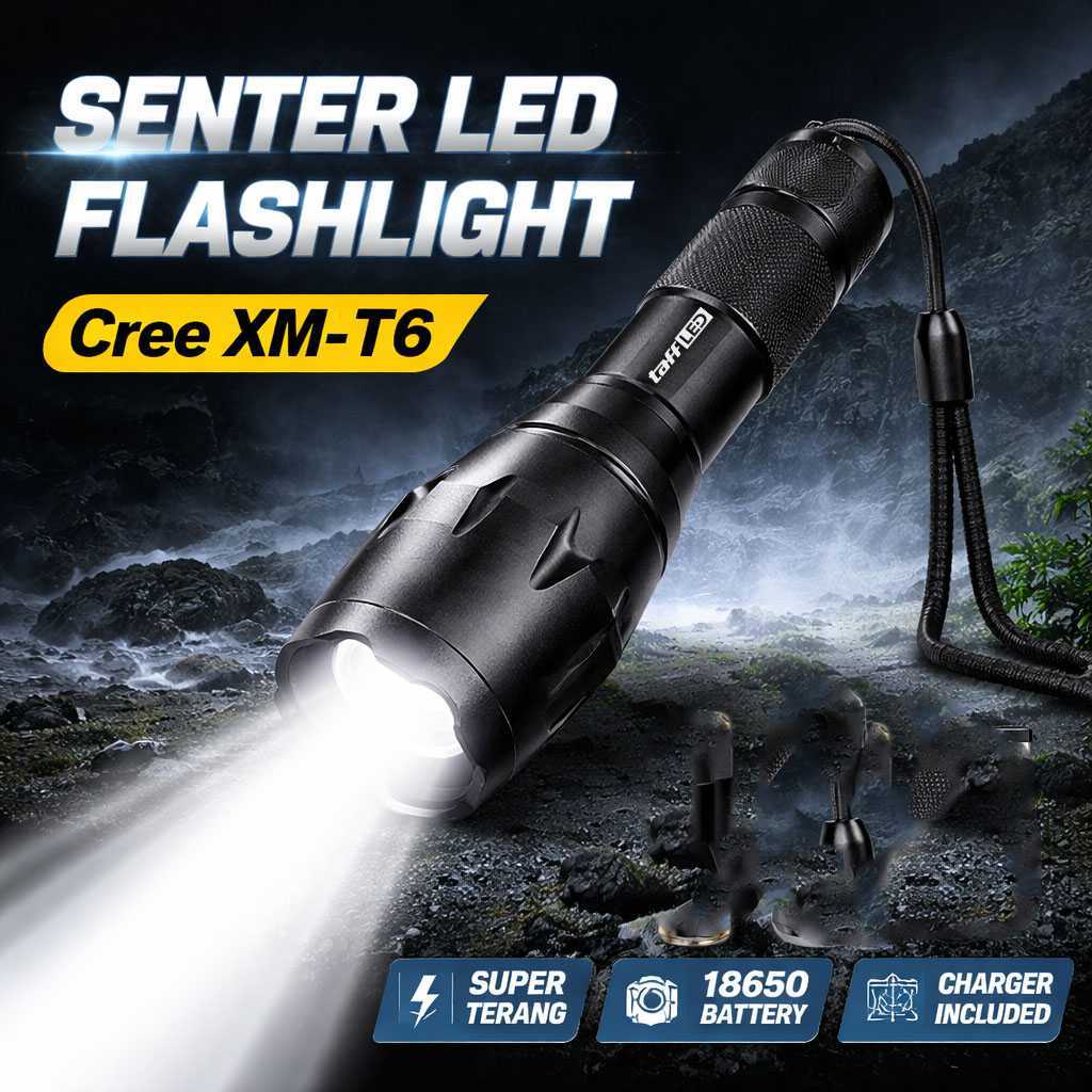 CAS - TaffLED Senter LED Flashlight Cree XM-T6 with Baterai dan Charger - E17