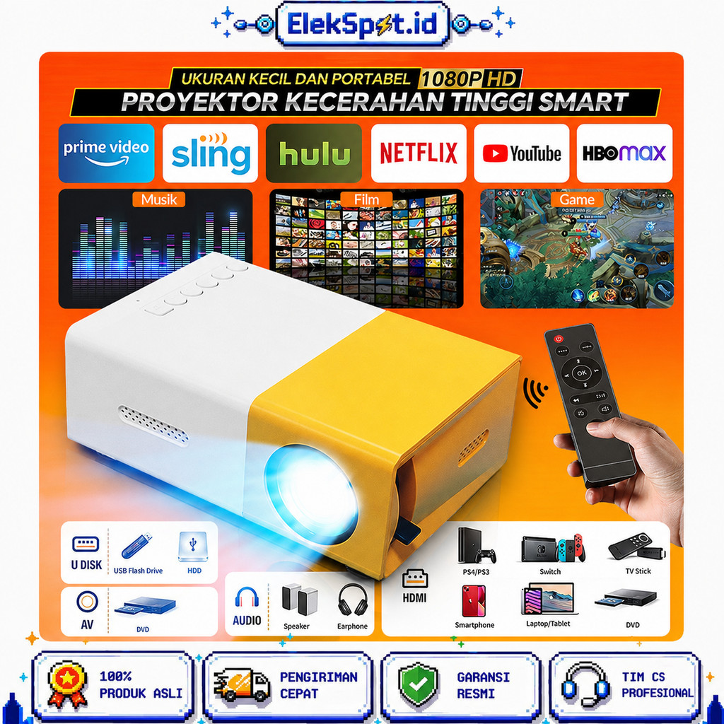 YG300 Proyektor Mini Portable Hp Android 4K HDMI Led Mini Proyektor Home Theater Cinema Media Player